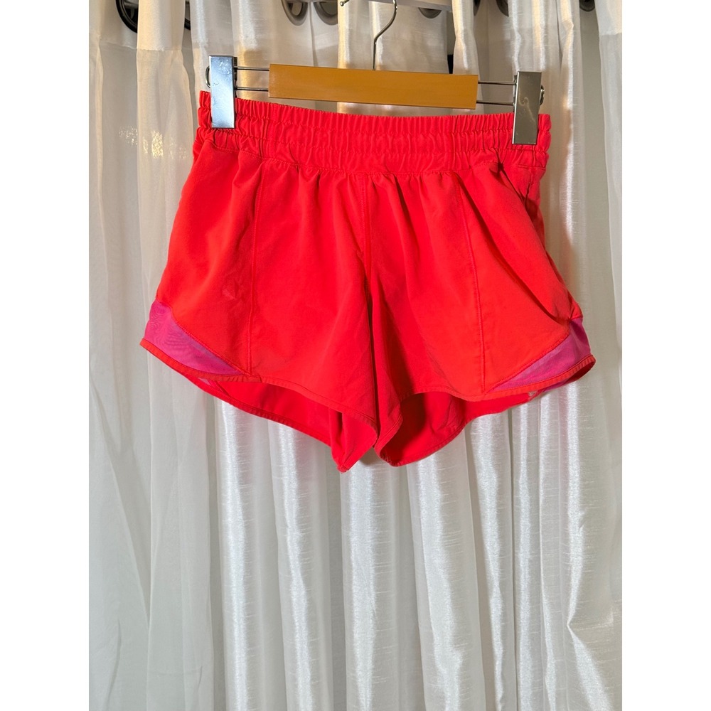 Lululemon Hotty Hot Shorts Womens 4 Tall Red High Rise Lined Mesh 4 Inch Inseam